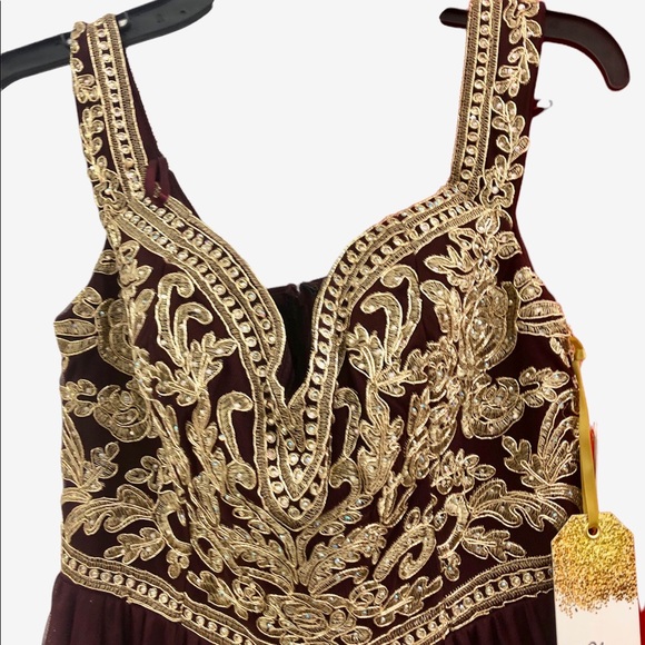 Gold Dark Burgundy TLC Say Yes To Prom Dress Ball Gown Size 13 NWT - Picture 11 of 16